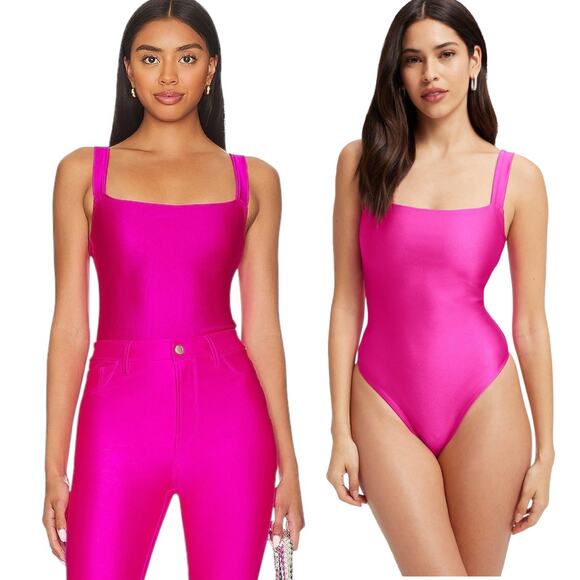 Good American NWT Fuchsia Shine Compression Scuba Tank Square Neck Bodysuit XS/0 - Picture 3 of 12